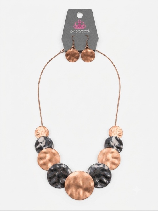 paparazzi Jewelry - Paparazzi Rose Gold and Gunmetal Disc Necklace & Earring Set